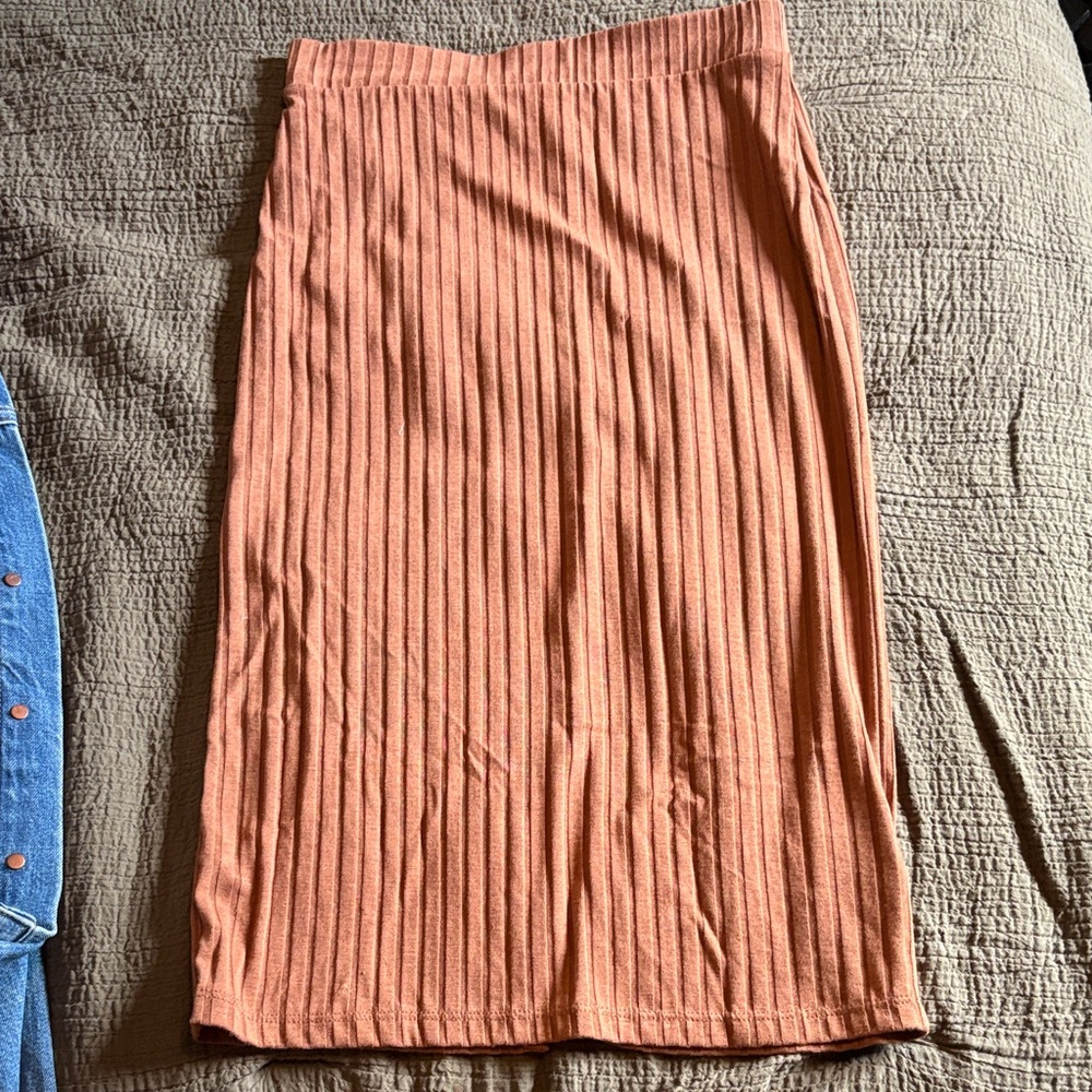 Altar'd State Terracotta Pleated Midi Skirt